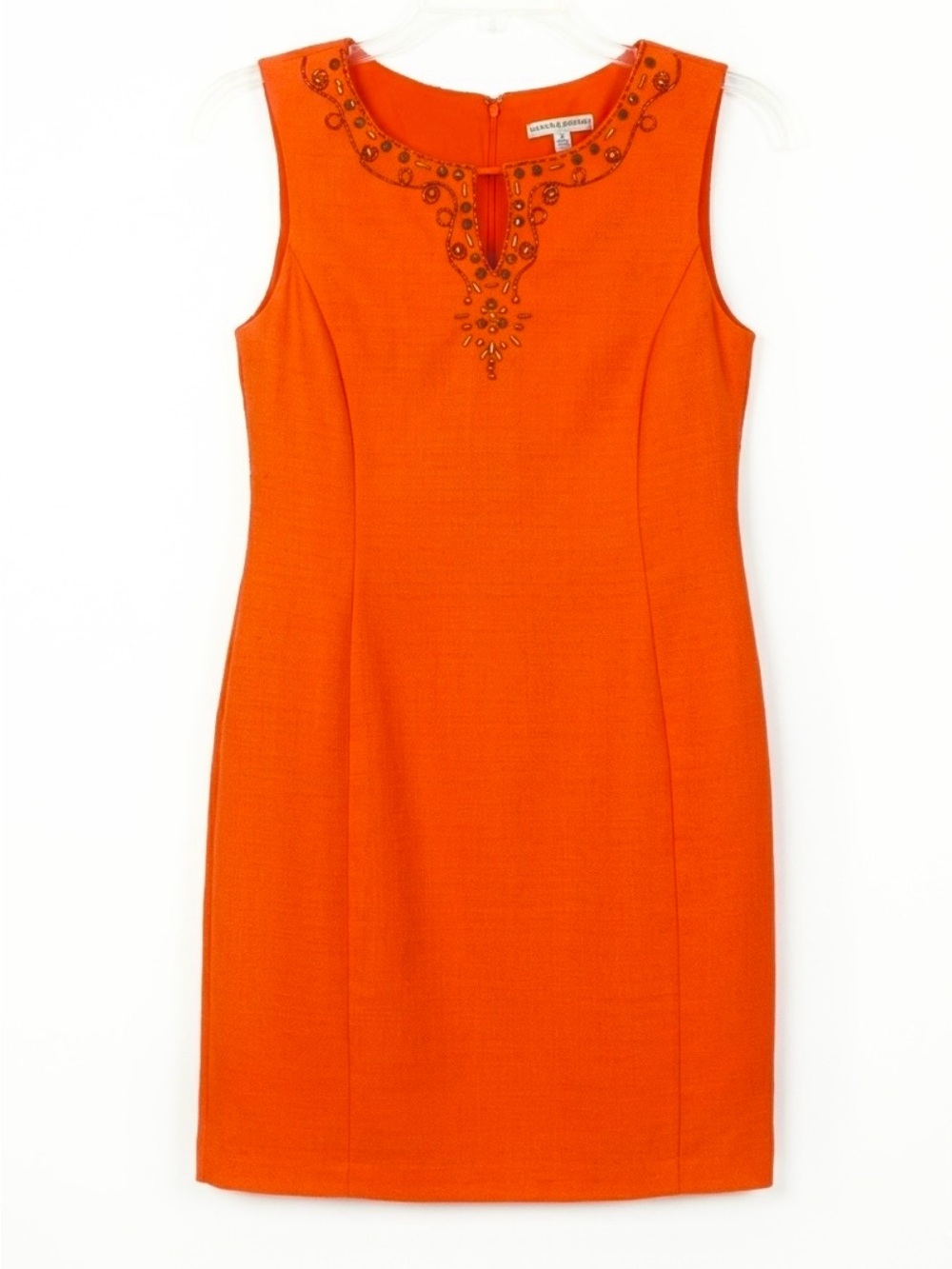 Sandra Darren Orange Embellished Sheath Dress